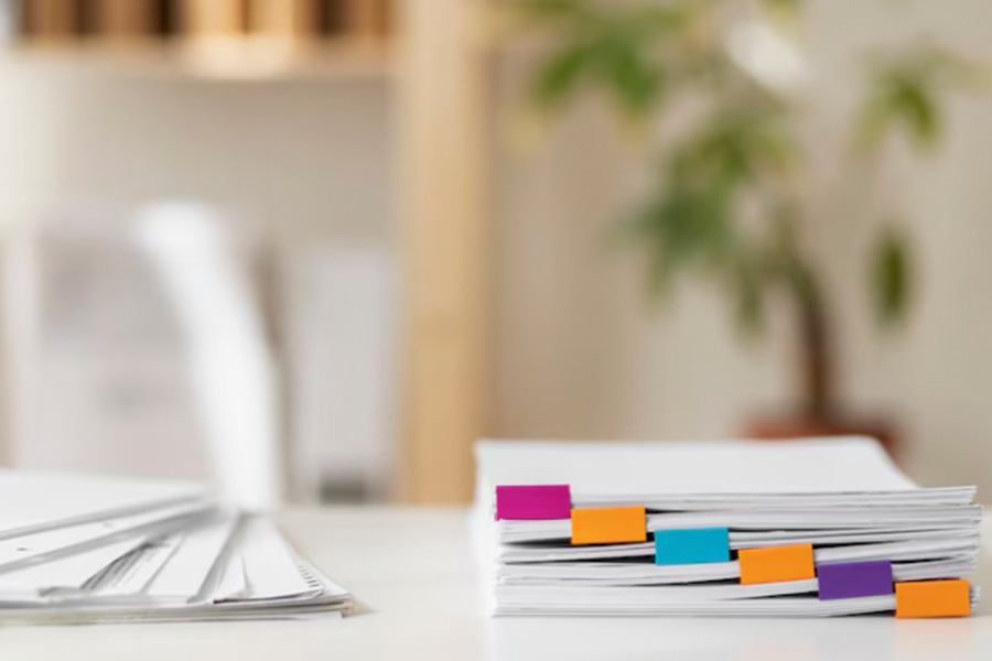 Documents on a white desk